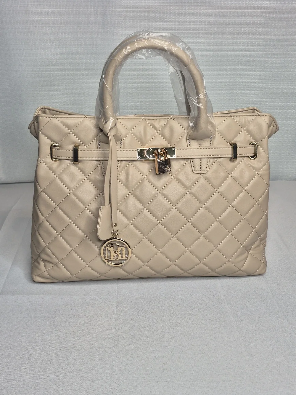 Badgley Mischka Beige Quilted Satchel Bag - Picture 3 of 11